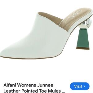 Alfani Women's White Leather Mules with Geometric Heel